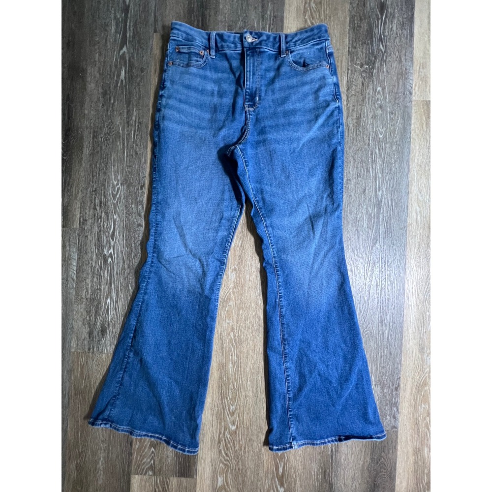 American Eagle Flare Jeans Women 16 Long Blue Curvy Super High Rise Stretch